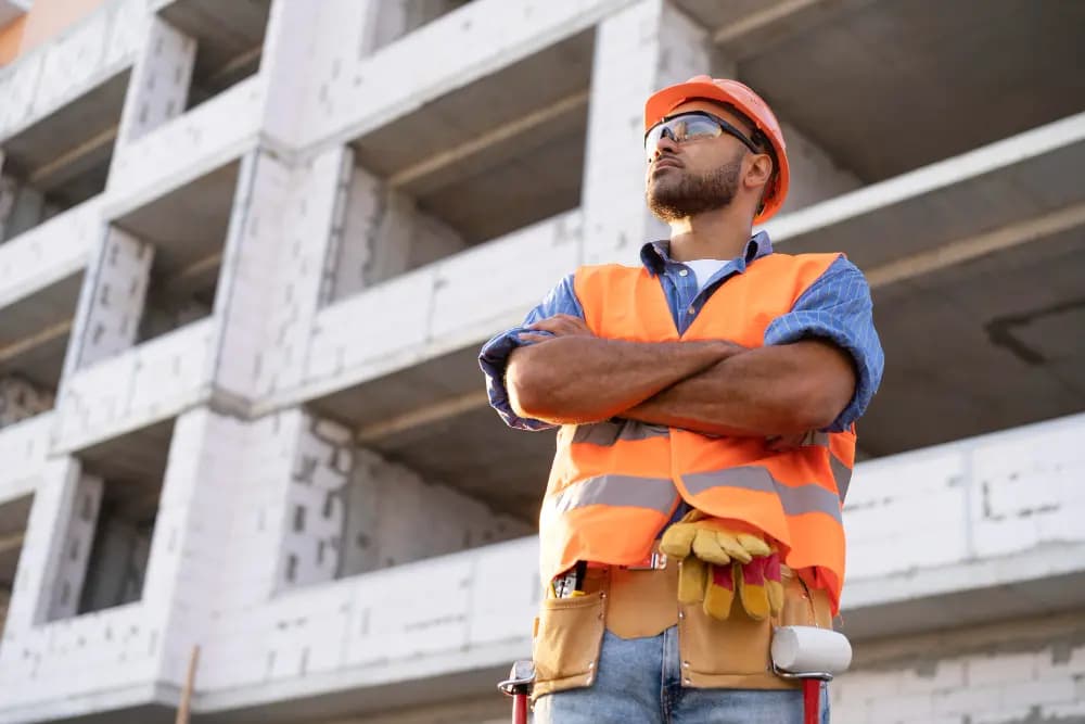 Travailleur prenant la pose sur un chantier